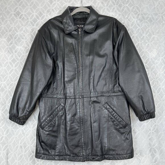 Vtg Wilsons Leather Jacket Mens Medium Black Quilted Coat 90s Grunge Barn Chore